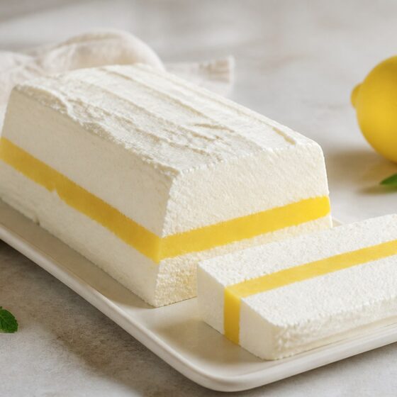 Semifreddo al limone con cuore cremoso tagliato a fette