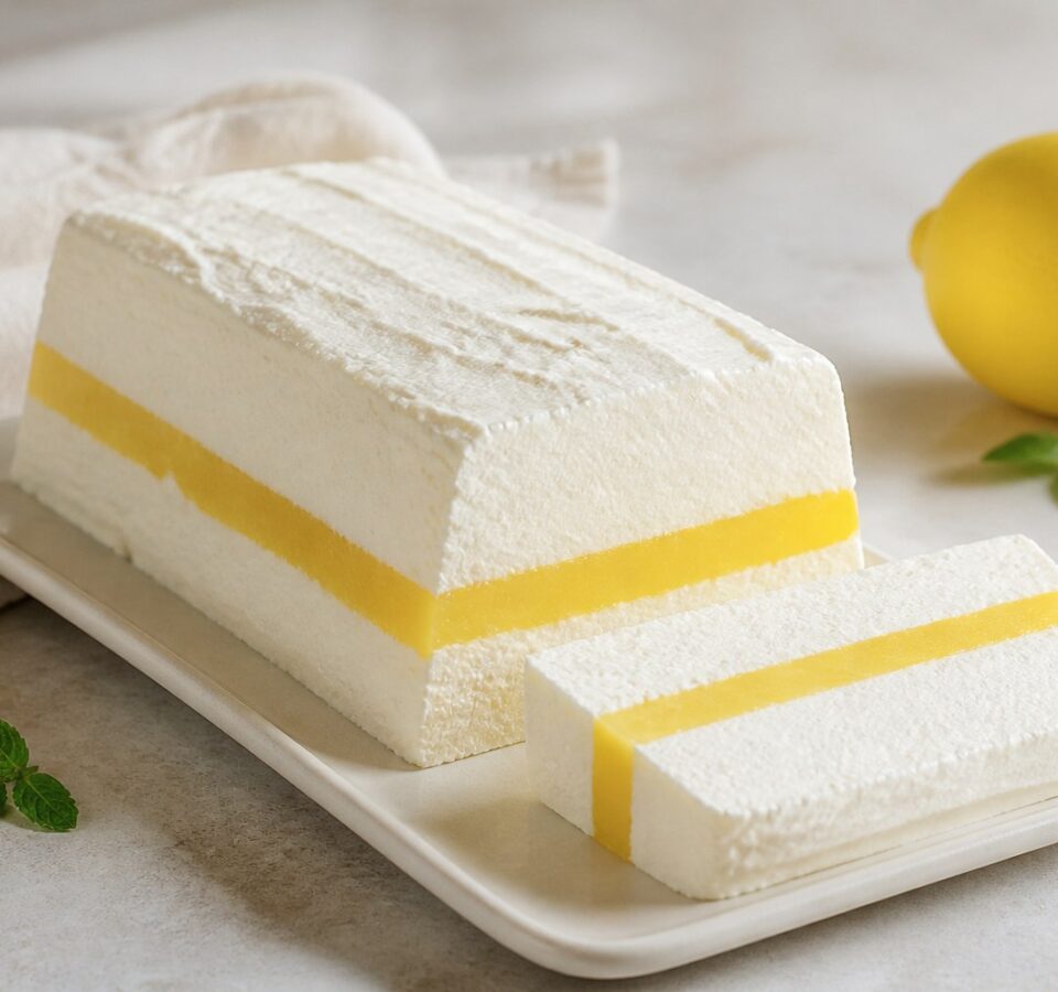 Semifreddo al limone con cuore cremoso tagliato a fette