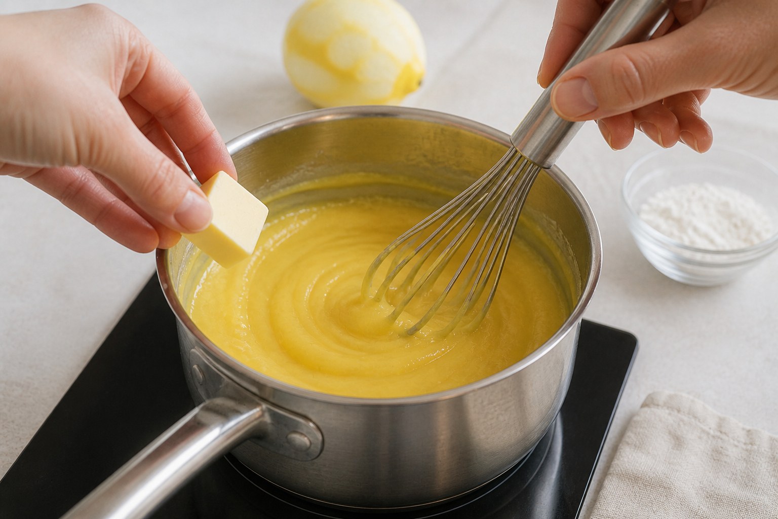 Crema al limone che si addensa in casseruola