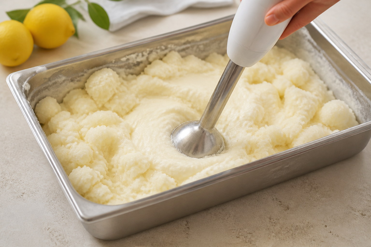 Sorbetto semigelato lavorato con il mixer a immersione
