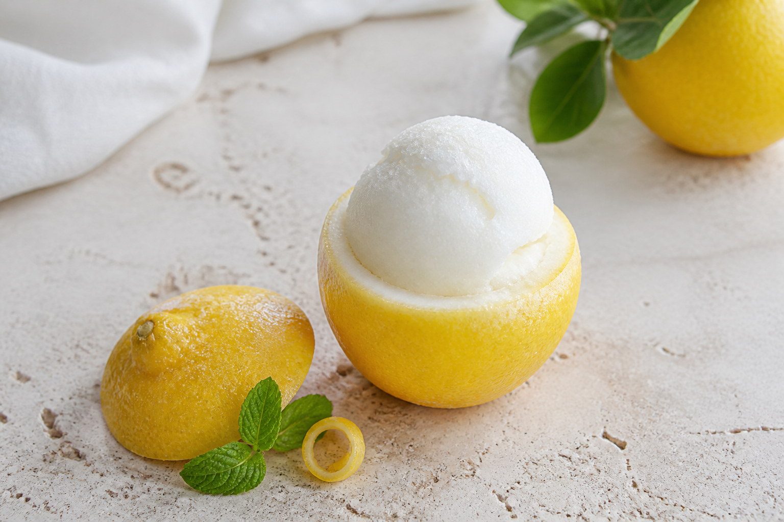 Sorbetto servito in un guscio di limone