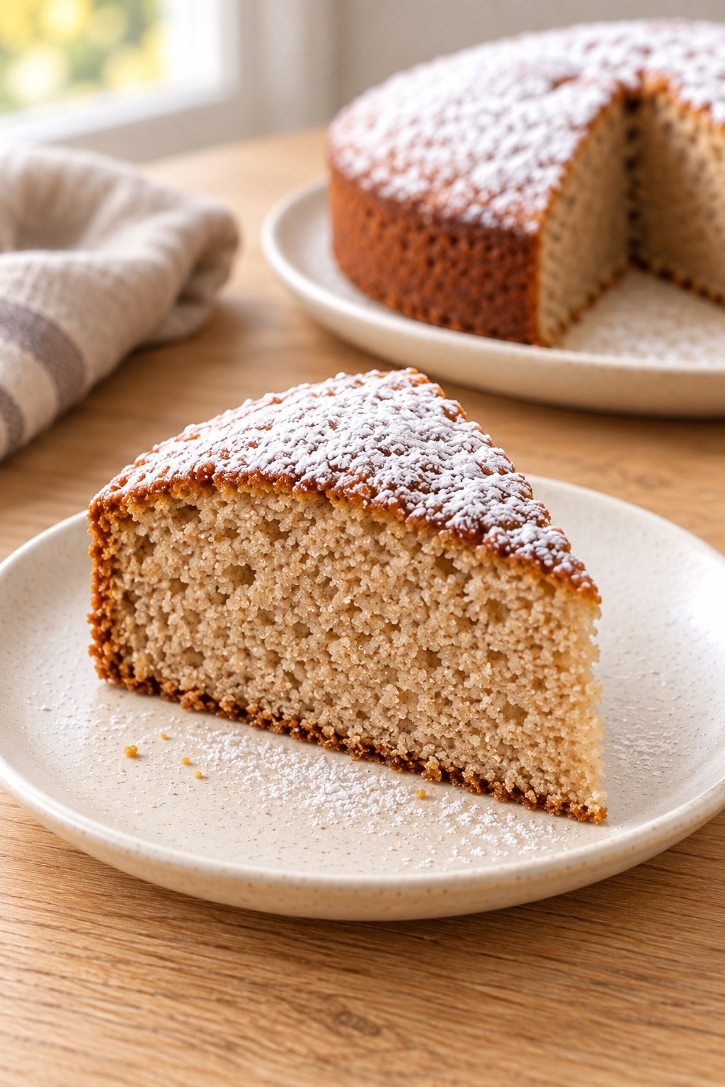 Fetta di torta con farina di castagne dalla mollica beige