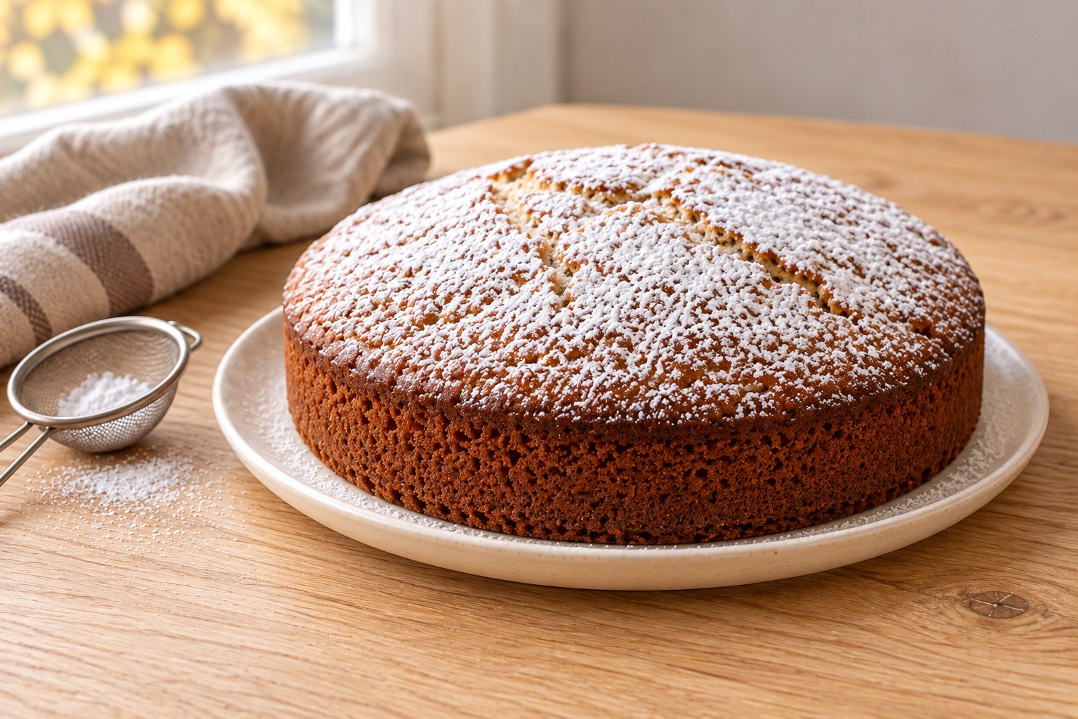 Torta con farina di castagne decorata con zucchero a velo